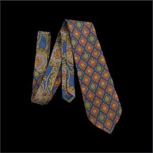 Vintage 90s Tommy Hilfiger Silk Tie Blue Medallion Italian Silk USA Made 57"